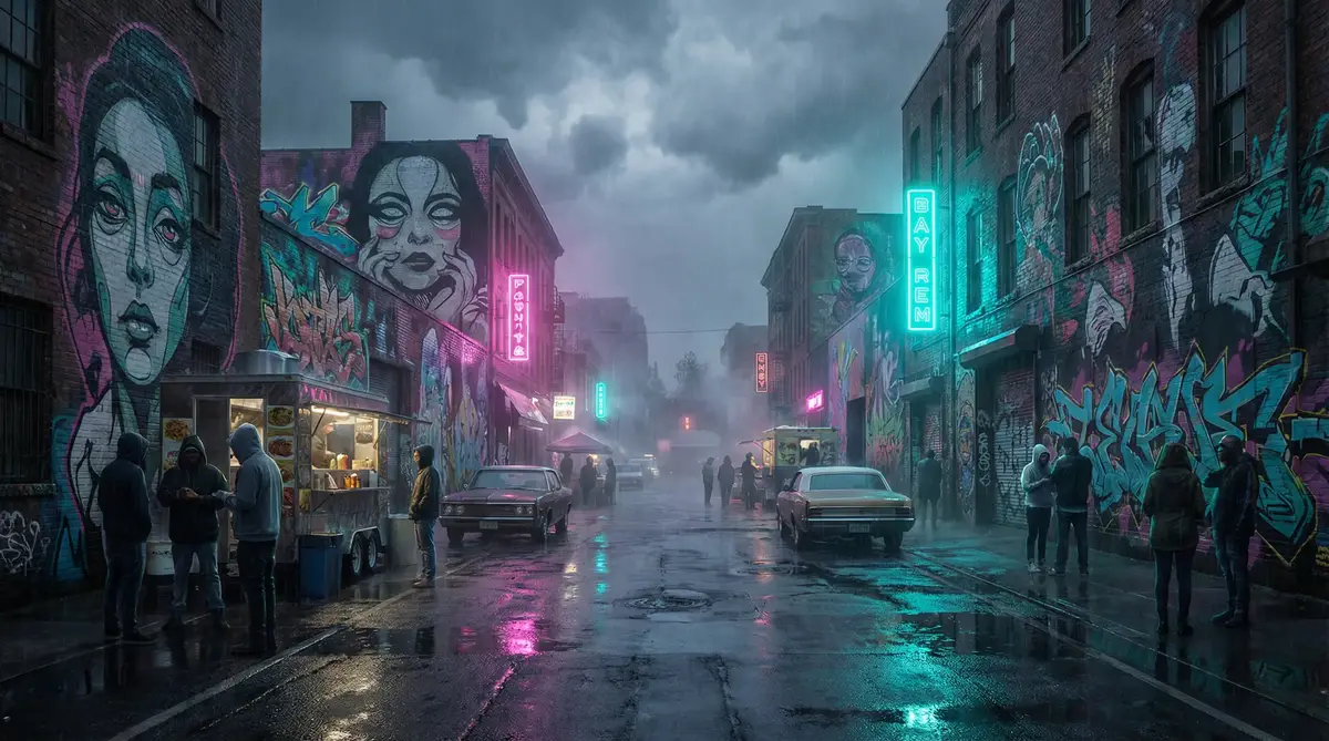地下交通站高清 - 雨夜壁画街